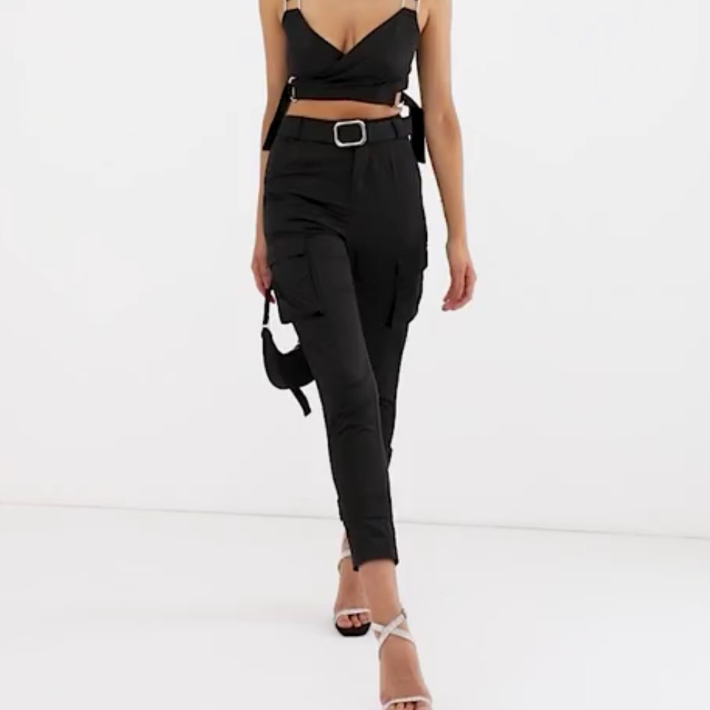 Black Buckle Detail Cargo Pants